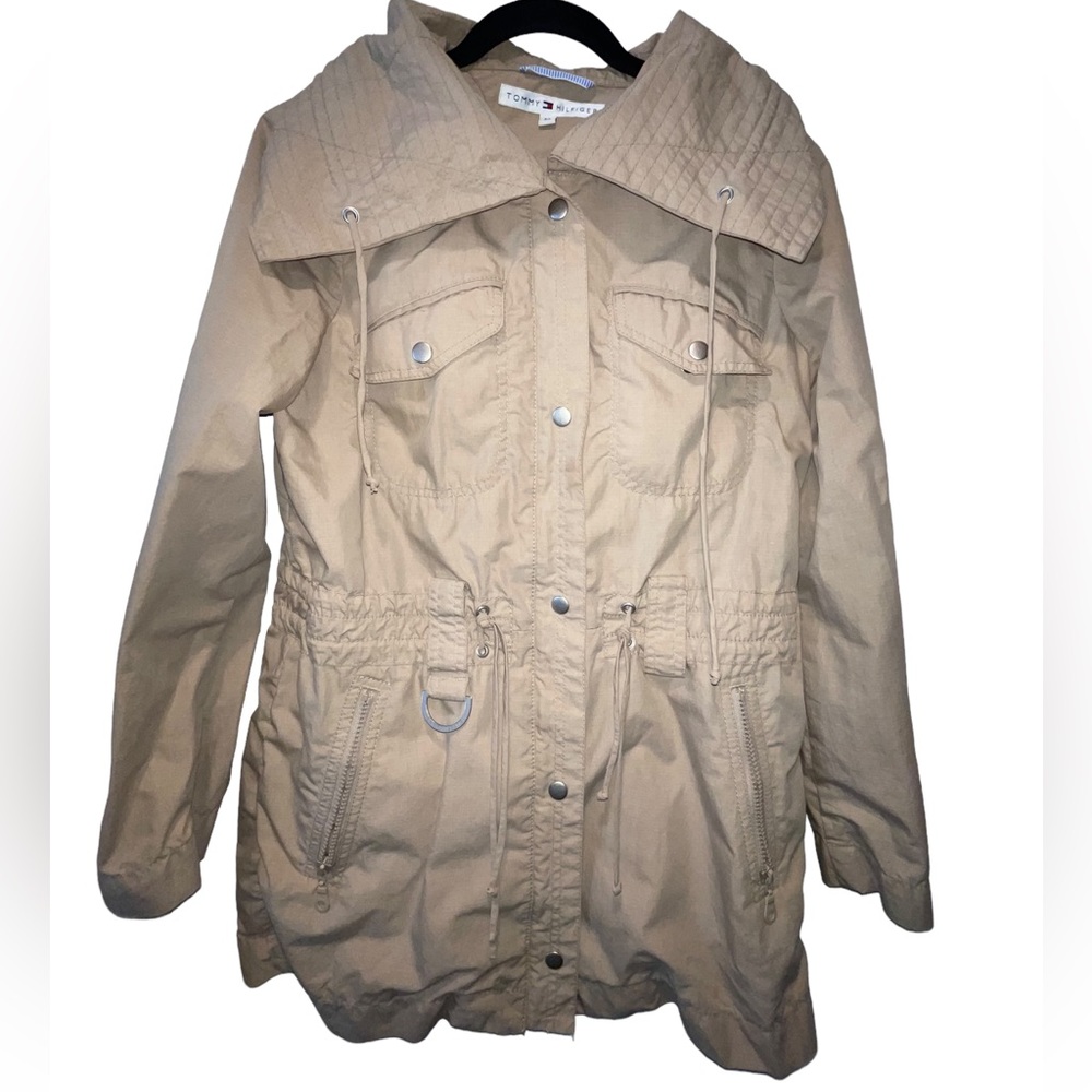 Women’s Tommy Hilfiger Field Jacket Drawstring Waist Long Coat Size Small - Picture 1 of 10